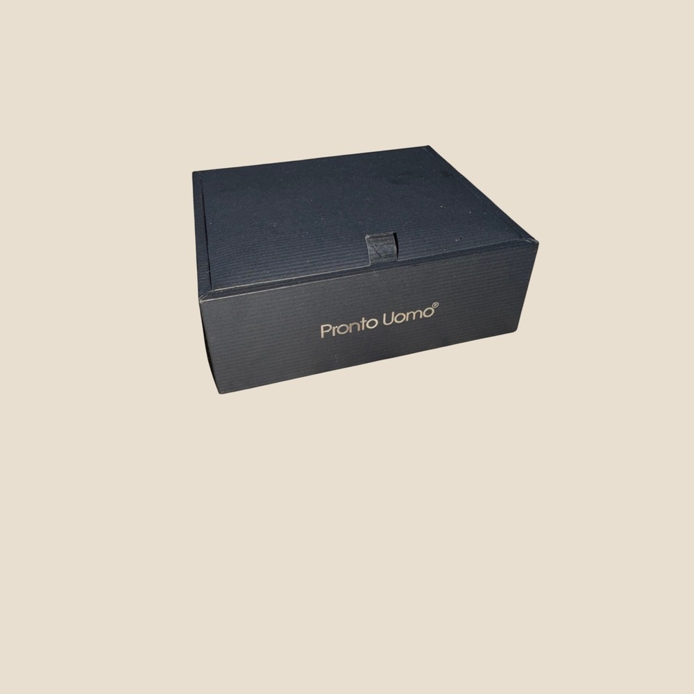 Pronto Uomo Mens Silver Tone Black Onyx Cufflinks and Shirt Studs Set with Box